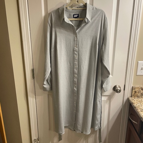 Lands' End Women's Long Sleeve Twill Belted Print Shirt Dress, 1X - Picture 2 of 6